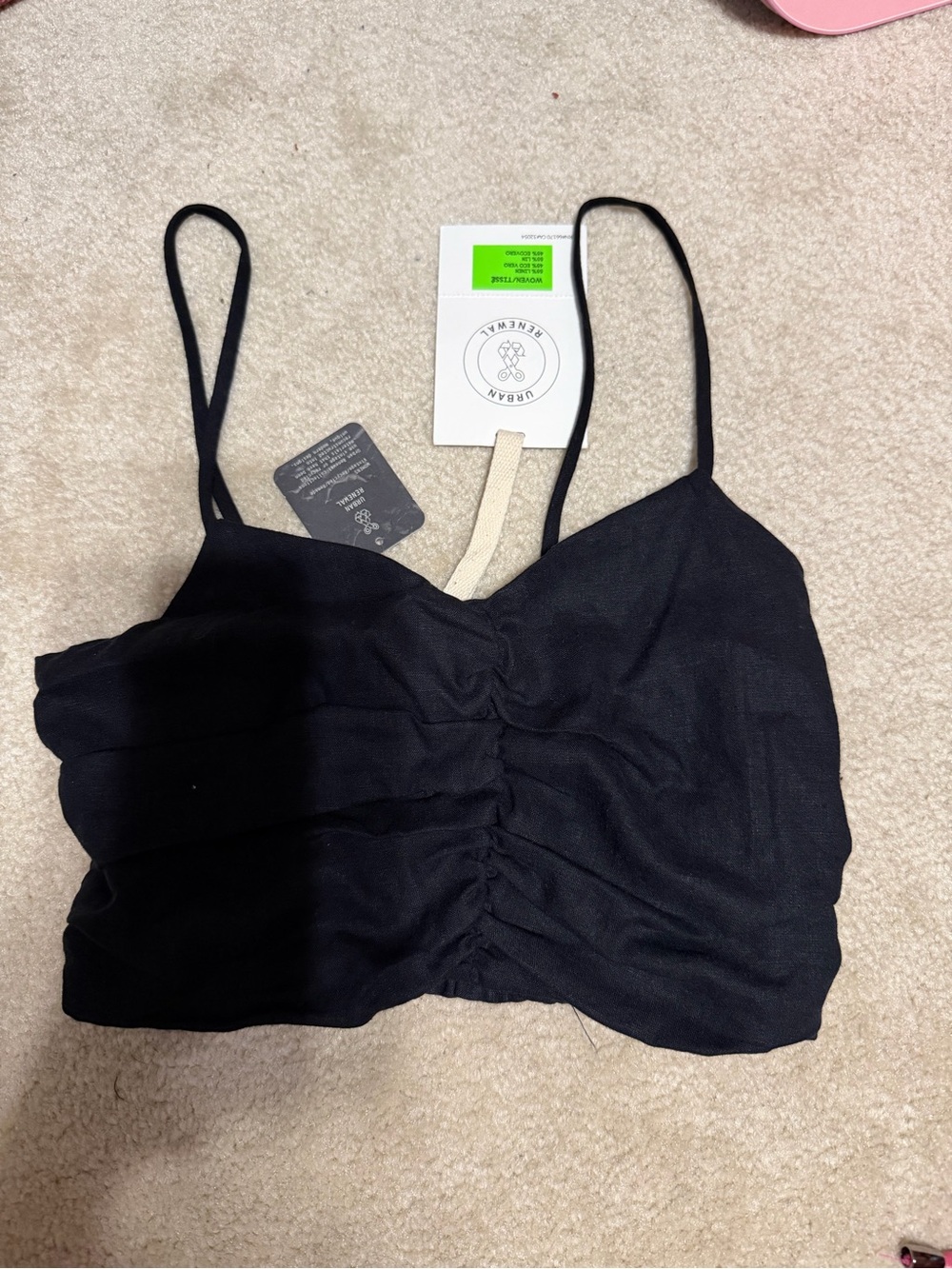 Urban Renewal Black Ruched Crop Cami with Spaghetti Straps